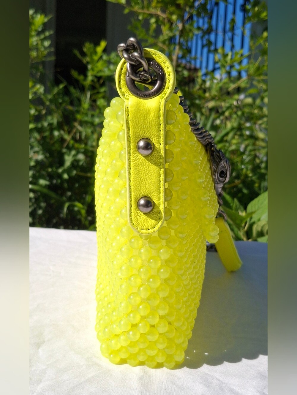 Kurt Geiger London Neon Yellow Beaded Kensington Shoulder Bag - Picture 6 of 13